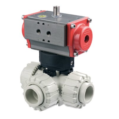TKDIM/CP SA - Pneumatically actuated DUAL BLOCK® 3-way ball valve DN 10:50