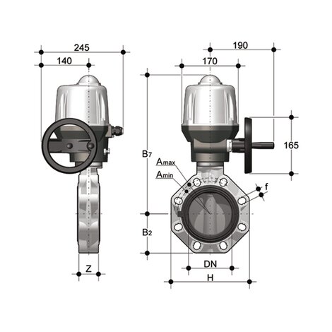 FKOC/CE 24V AC/DC - Electrically actuated butterfly valve DN 250:300