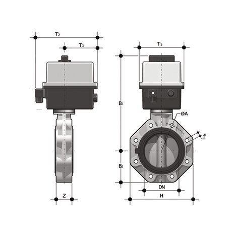 FKOC/CE 90-240V AC LUG ISO-DIN - Electrically actuated butterfly valve DN 65:100