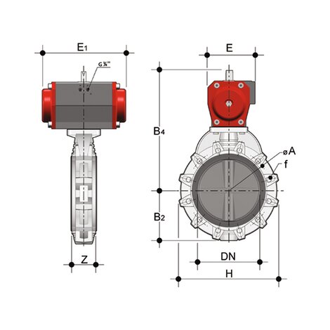 FKOF/CP NO LUG ANSI - Pneumatically actuated butterfly valve DN 250:300