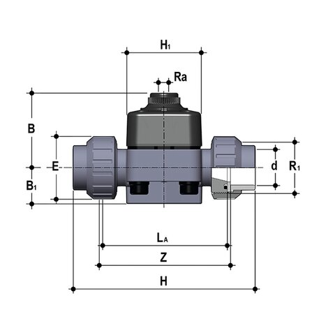DKDUIV/CP NO - Pneumatically actuated 2-way diaphragm valve PN6 DN 15:65