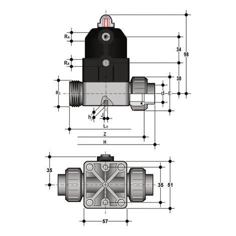 CMUIM/CP NO - Pneumatically actuated compact diaphragm valve DN 12:15