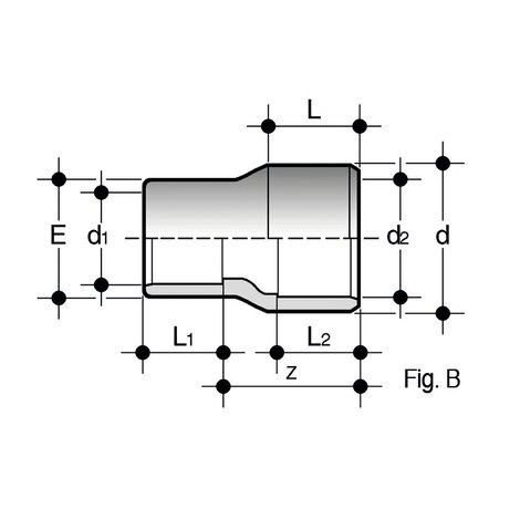 Disegno tecnico del raccordo per incollaggio - riduzioni RIV fig. B