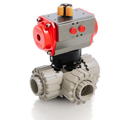 LKDIM/CP SA - Pneumatically actuated DUAL BLOCK® 3-way ball valve DN 10:50