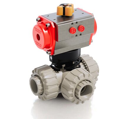 TKDFM/CP SA - Pneumatically actuated DUAL BLOCK® 3-way ball valve DN 10:50