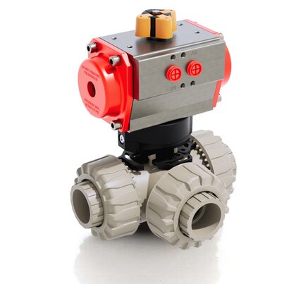 TKDIM/CP DA - Pneumatically actuated DUAL BLOCK® 3-way ball valve DN 10:50