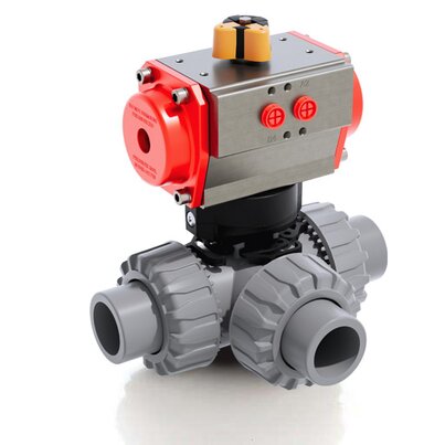 LKDAC/CP DA - Pneumatisch betätigter 3-Wege DUAL BLOCK® Kugelhahn DN 10:50