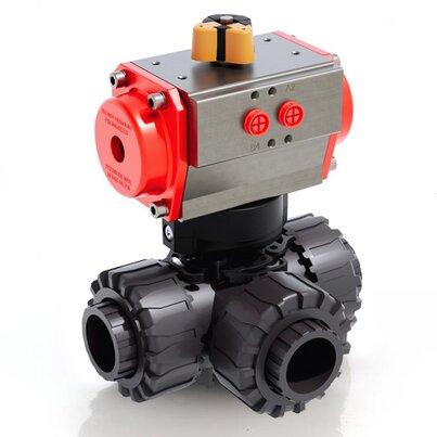 LKDIV/CP DA - Pneumatically actuated DUAL BLOCK® 3-way ball valve DN 10:50