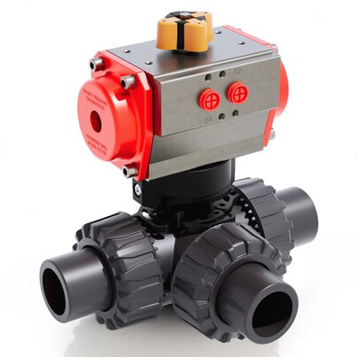 TKDJV/CP SA - Pneumatically actuated DUAL BLOCK® 3-way ball valve DN 10:50