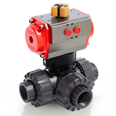 TKDGV/CP DA - Pneumatically actuated DUAL BLOCK® 3-way ball valve DN 10:50