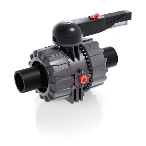 Render della valvola a sfera a 2 vie DUAL BLOCK® VKDBEV - DN 65:100 in PVC-U