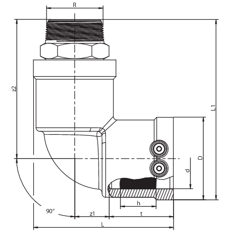 90° transition elbow HD-PE/brass with external thread