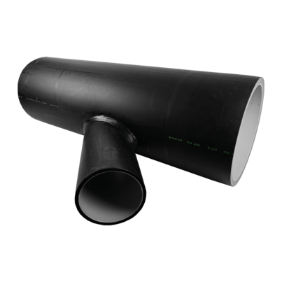 <P>Einfachabzweig mit sohlgleichem, reduziertem Abgang 45° (Stutzenfitting)</P>