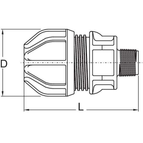Raccordo a vite universale con filettatura esterna conica in PP